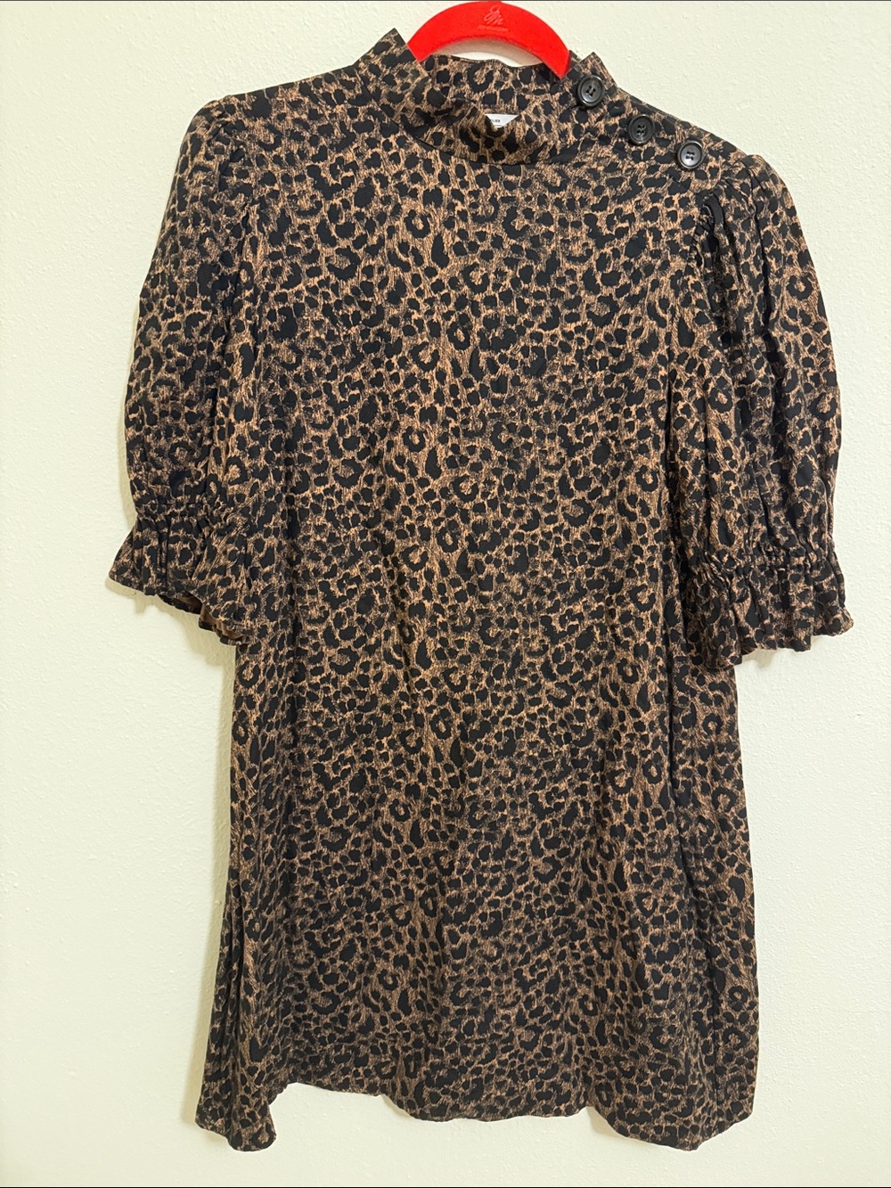 Brown Leopard Print Puff Sleeve Mini Dress